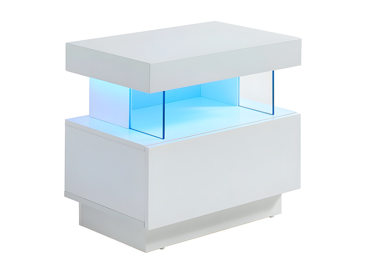 Nachttisch mit 1 Schublade & 1 Ablage + LEDs - MDF - Weiß lackiert - FABIO günstig online kaufen