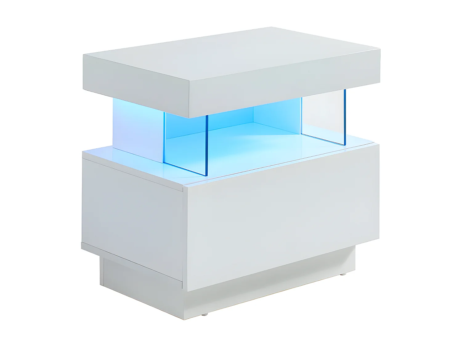 Comodino 1 cassetto e 1 nicchia a LED in MDF Bianco laccato - FABIO II