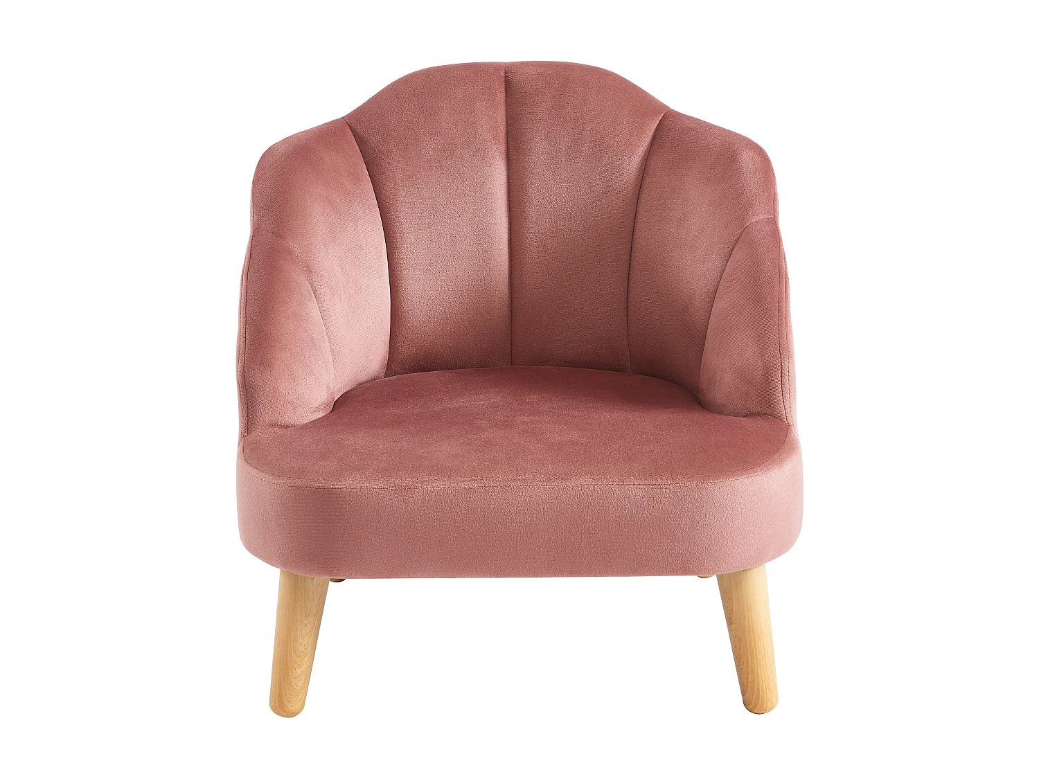 Snäckformad velvetfåtölj i rosa för barn COBACA