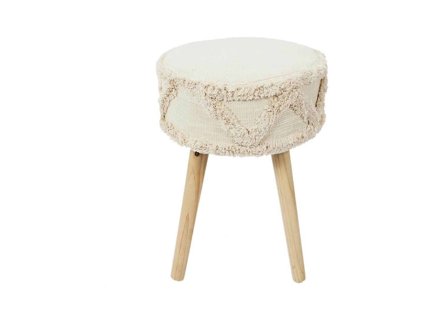 SKULLY - Tabouret Scandinave Beige Motifs Imitation Fourrure