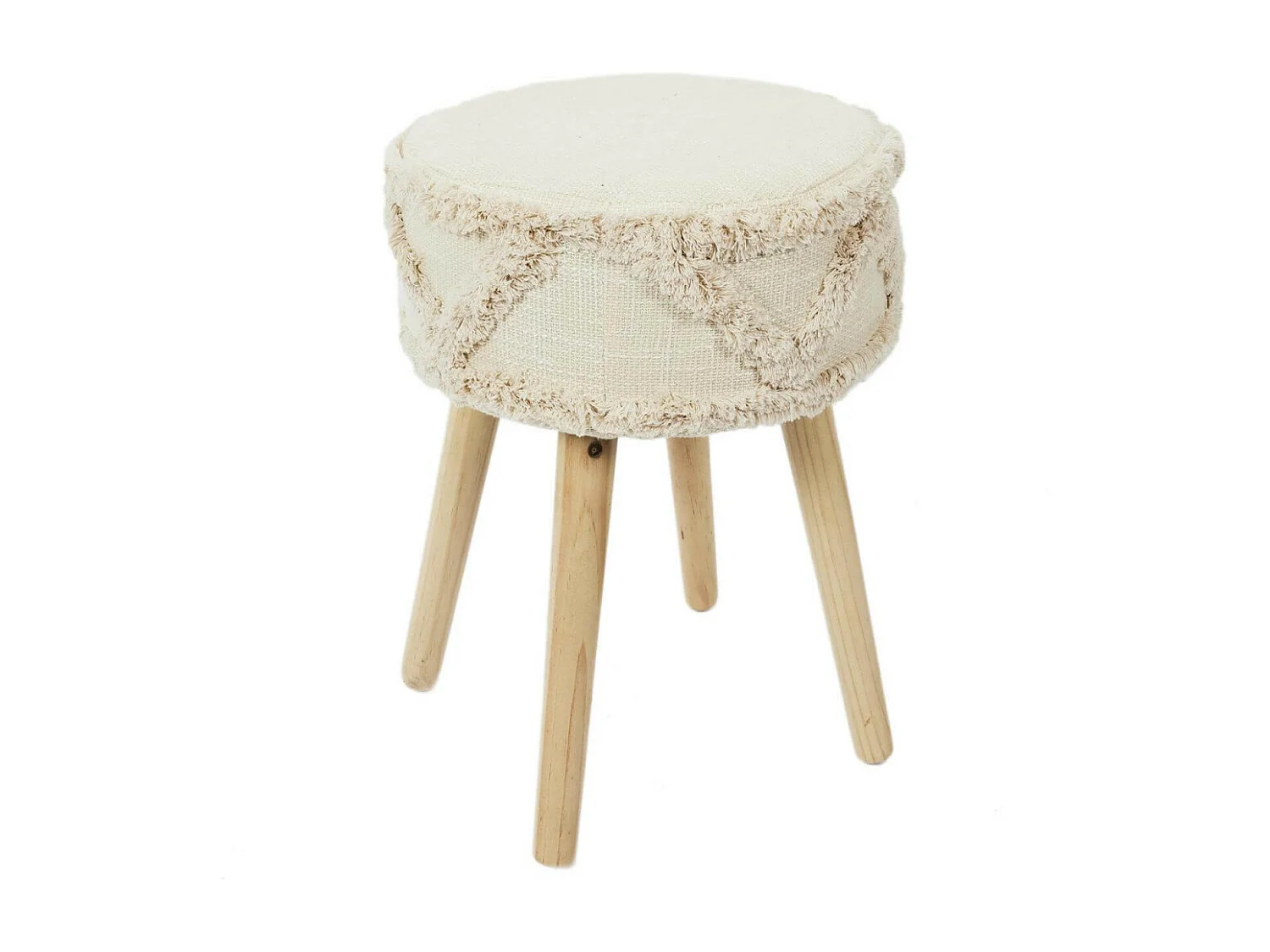 SKULLY - Tabouret Scandinave Beige Motifs Imitation Fourrure