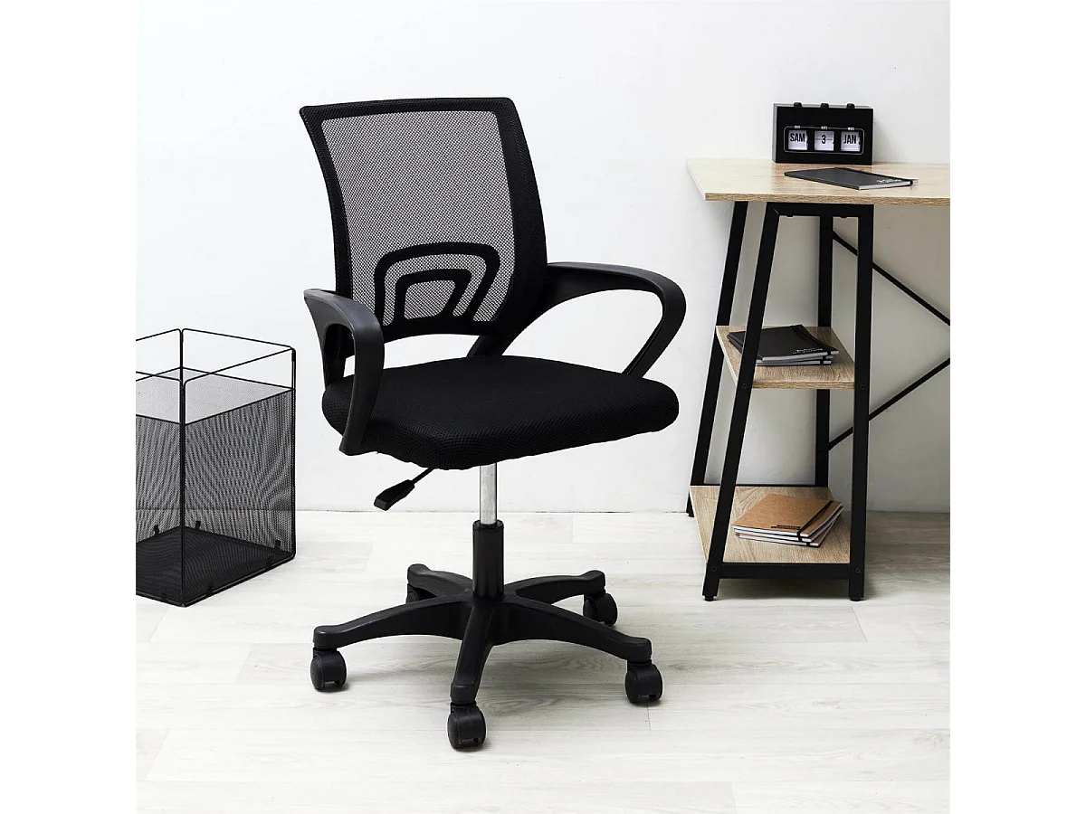 WALTER - Fauteuil de Bureau sur Roulettes Noir Tissu Mesh