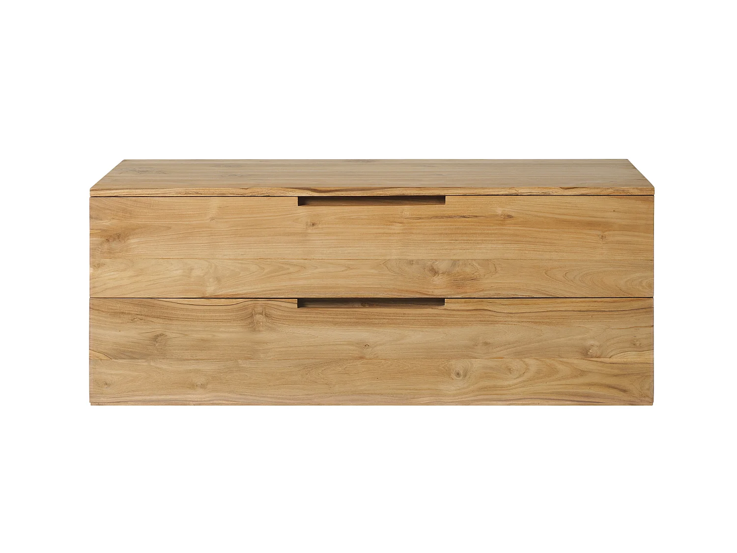 Meuble de salle de bain suspendu en teck clair avec double vasque - 2 tiroirs - 115 cm - BIMBING