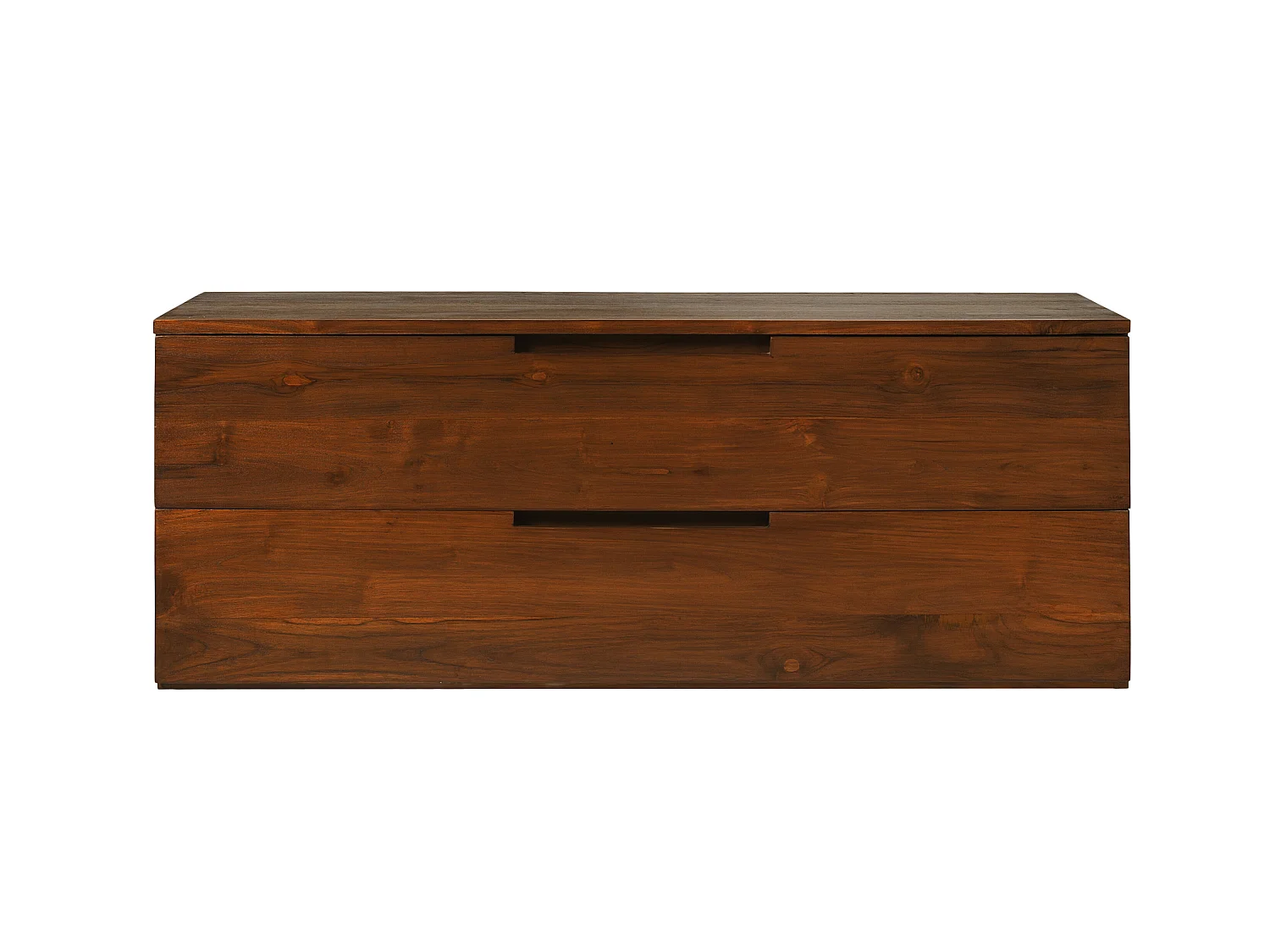 Meuble de salle de bain suspendu en teck foncé avec double vasque - 2 tiroirs - 115 cm - BIMBING