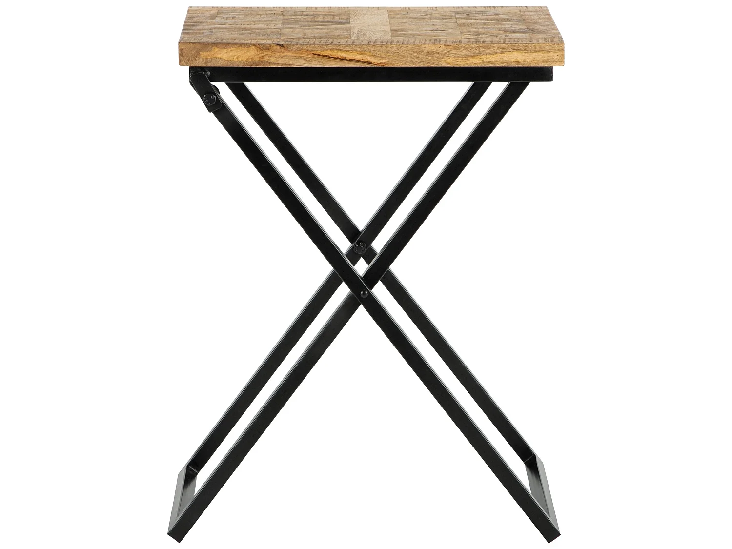 WOMO-DESIGN Mesa auxiliar lateral 48x35x63cm mesita cuadrada de madera de mango y patas de metal en X  para salón rústico industrial, hecha a mano