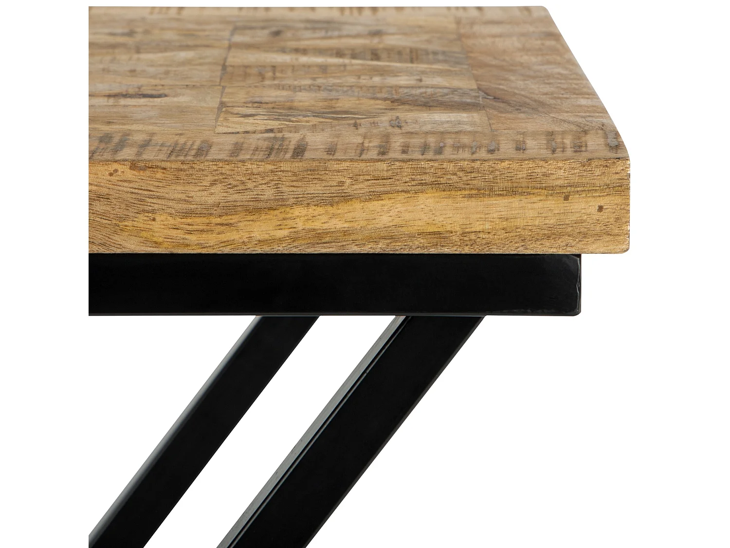 WOMO-DESIGN Mesa auxiliar lateral 48x35x63cm mesita cuadrada de madera de mango y patas de metal en X  para salón rústico industrial, hecha a mano