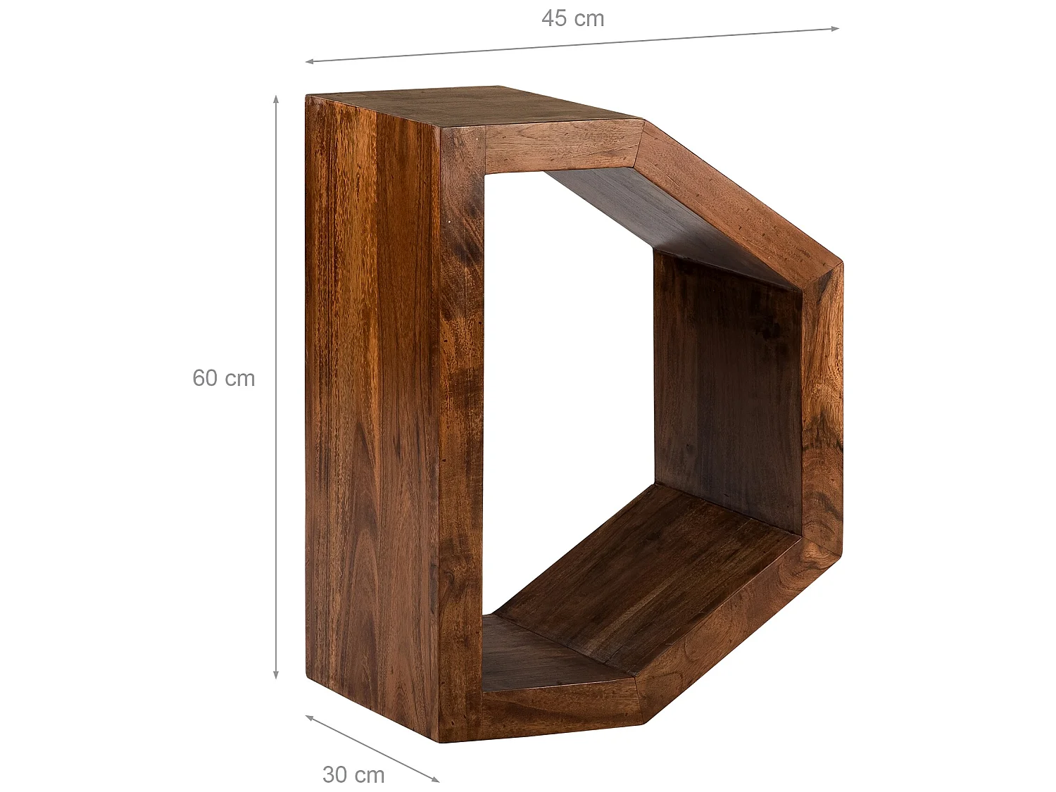 Table basse 60 cm marron en forme D en bois massif d'acacia pièce artisanale décorative style maison de campagne console chambre à dormir pour lampe