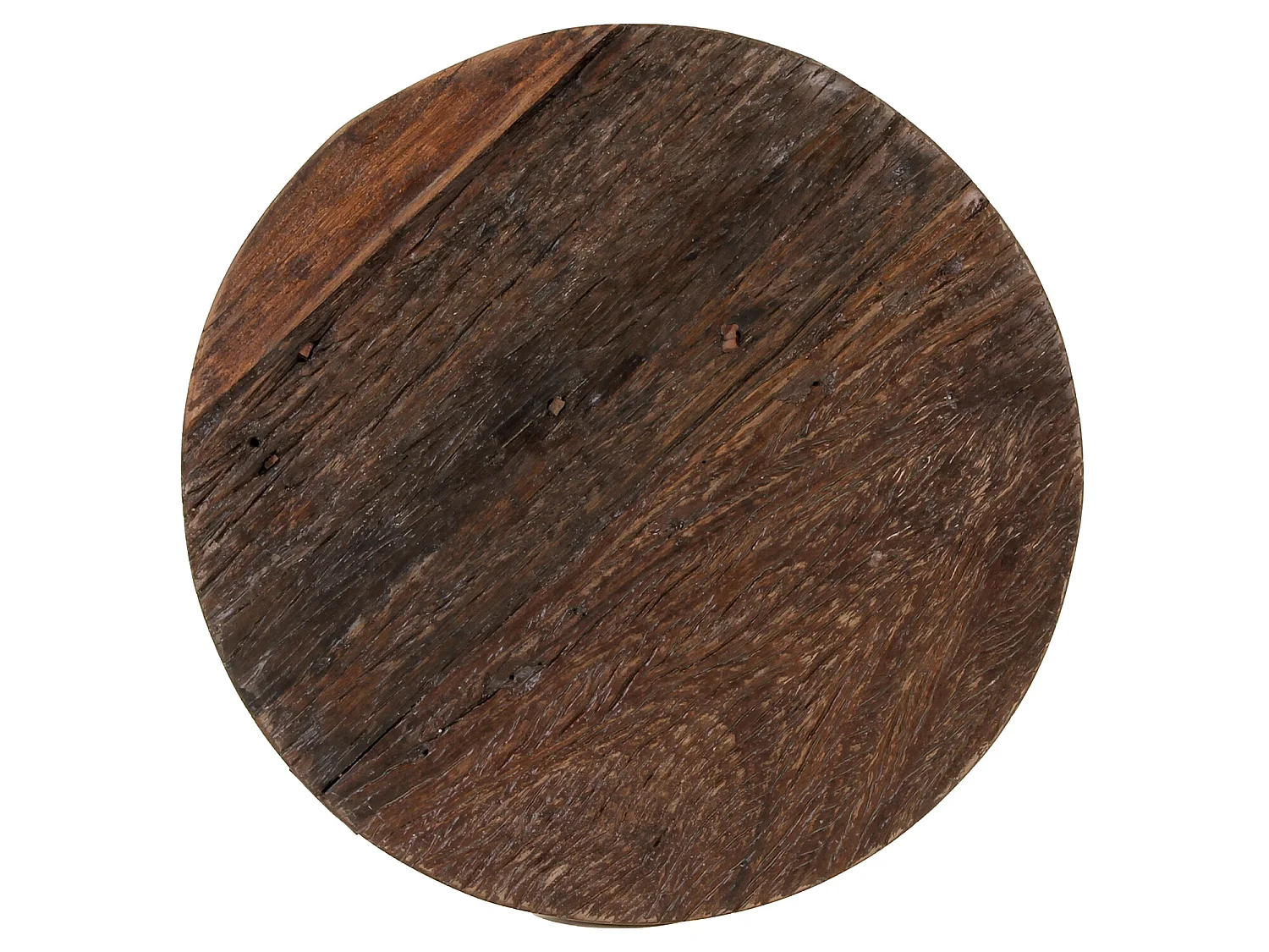 Table basse 50x50 cm ronde naturel bois recyclé massif type panier structure en métal noir minimaliste meuble bas d’appoint en osier bout de canapé