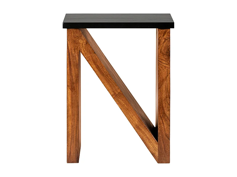 Table basse 60 cm marron noir en forme N en bois massif d'acacia pièce sculpté à la main petite meuble d'appoint décorative bout de canapé café thé