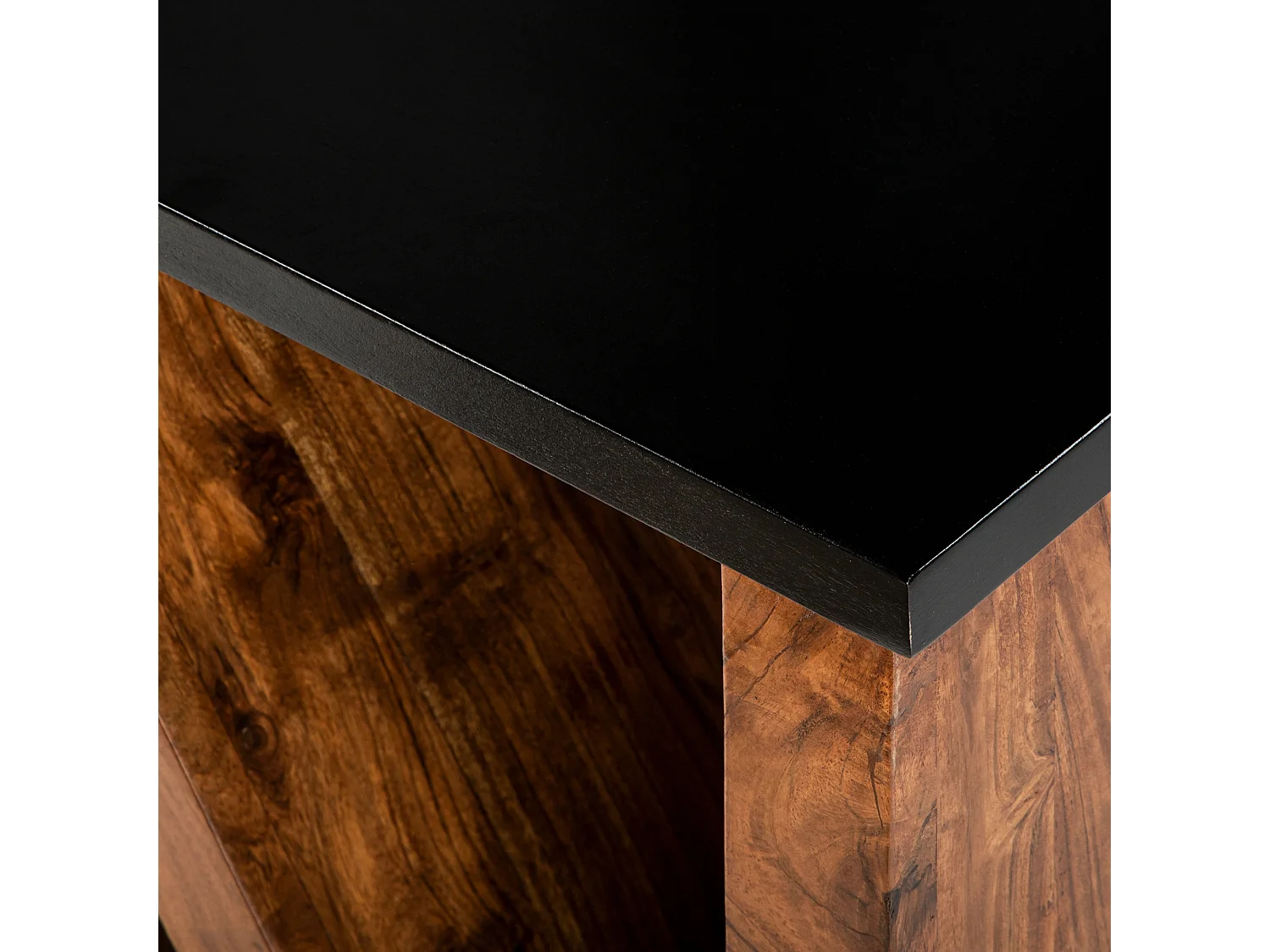 Table basse 60 cm marron noir en forme N en bois massif d'acacia pièce sculpté à la main petite meuble d'appoint décorative bout de canapé café thé