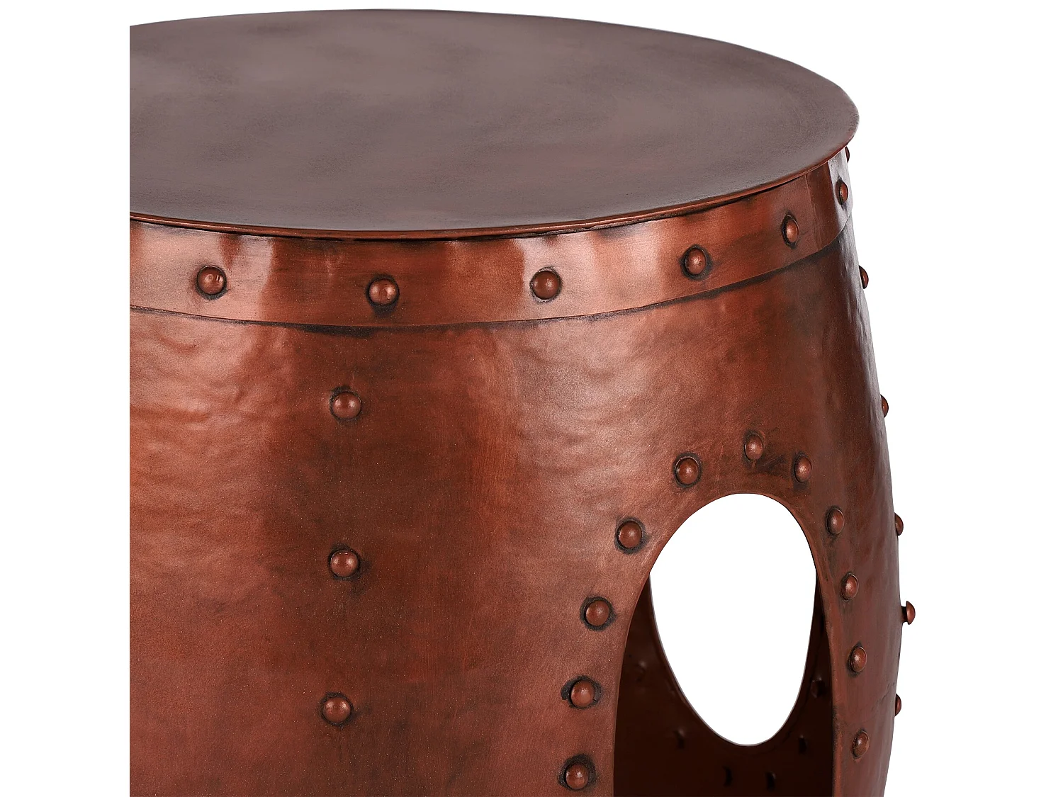 WOMO-DESIGN Mesa auxiliar lateral Ø38x43cm mesita redonda color cobre de metal con remaches para salón, hecha a mano, estilo moderno único industrial