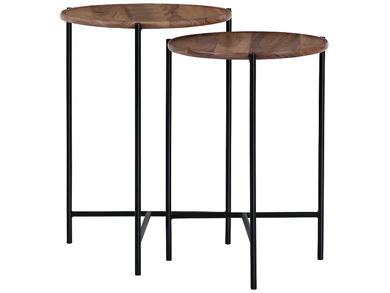 WOMO-DESIGN Set di 2 Tavolini da caffe Ø 40 x 55 e 35 x 50 cm naturale-nero, sovrapponibili, fatti a mano, tavoli laterali per soggiorno e salotto