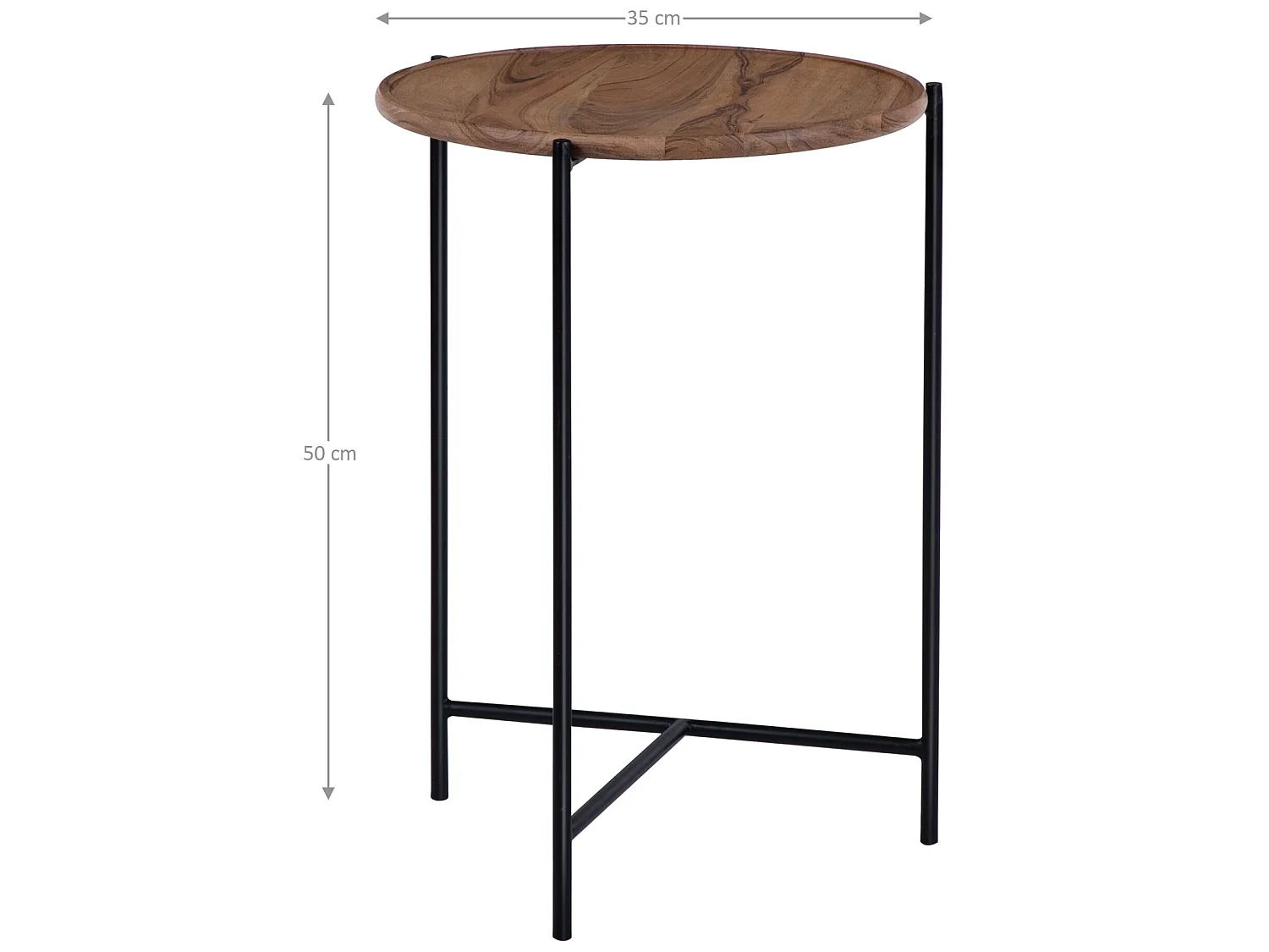 Set 2x Table basse Ø 40x55cm/Ø 35x50 cm naturel-noir en bois de manguier structure en métal artisanal meuble d’appoint pour salon décorative café thé