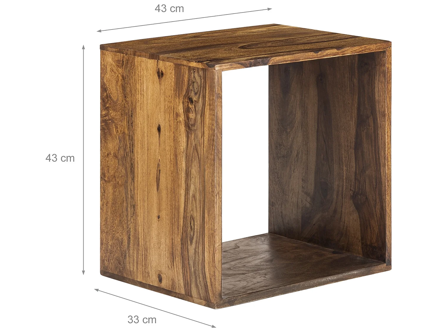 Table basse rustique forme cube en bois de sheesham salon 43 cm WOMO-DESIGN