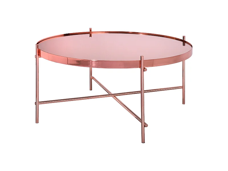WOMO-DESIGN Mesa auxiliar lateral Tucson Ø75x35cm mesita de centro redonda de cristal y metal color cobre para salón sofá, estilo ligero y aireado