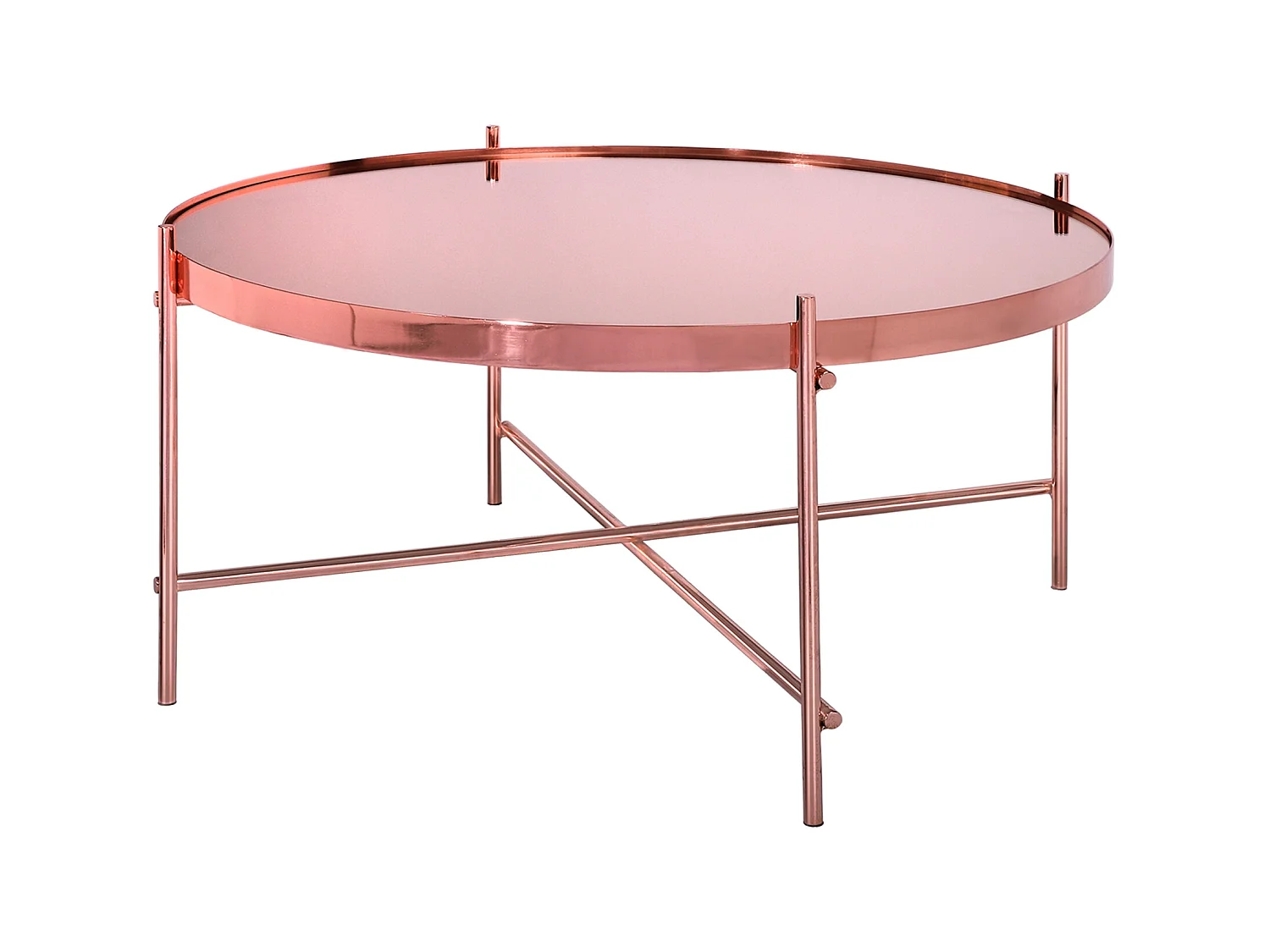 WOMO-DESIGN Mesa auxiliar lateral Tucson Ø75x35cm mesita de centro redonda de cristal y metal color cobre para salón sofá, estilo ligero y aireado