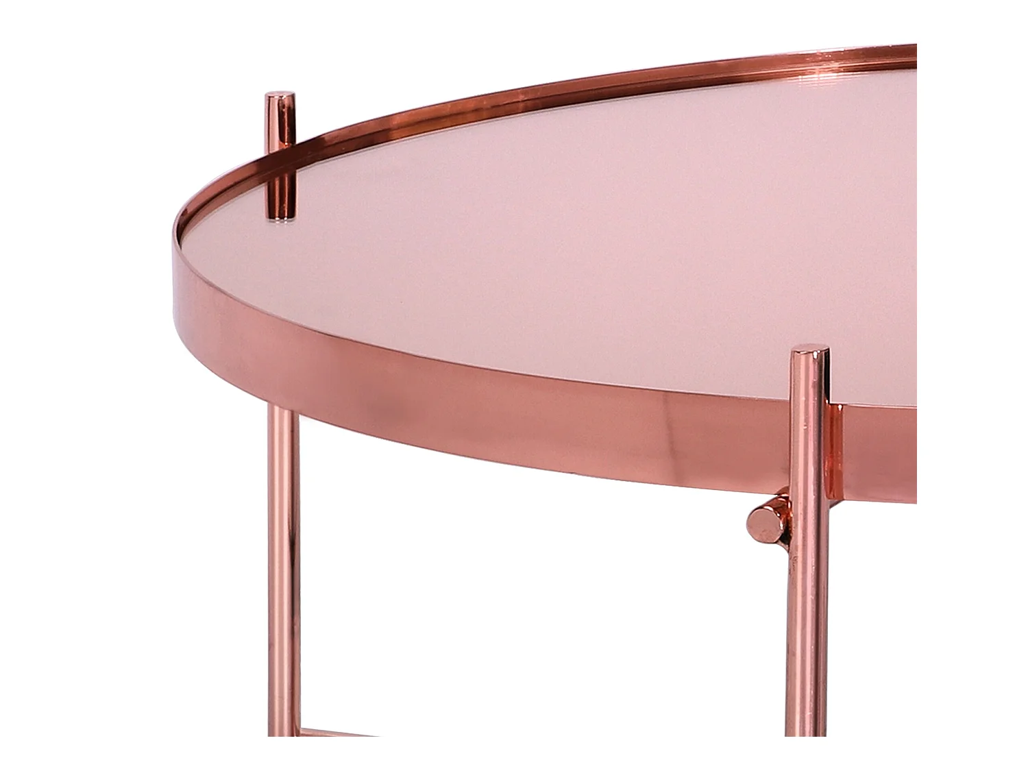 WOMO-DESIGN Mesa auxiliar lateral Tucson Ø75x35cm mesita de centro redonda de cristal y metal color cobre para salón sofá, estilo ligero y aireado