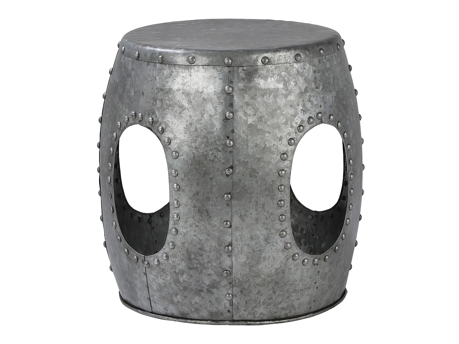 Table basse Vantaa 38x43 cm ronde argentée unique métal recouvert de rivets meuble bas d’appoint martelé artisanal design industriel décoration salon