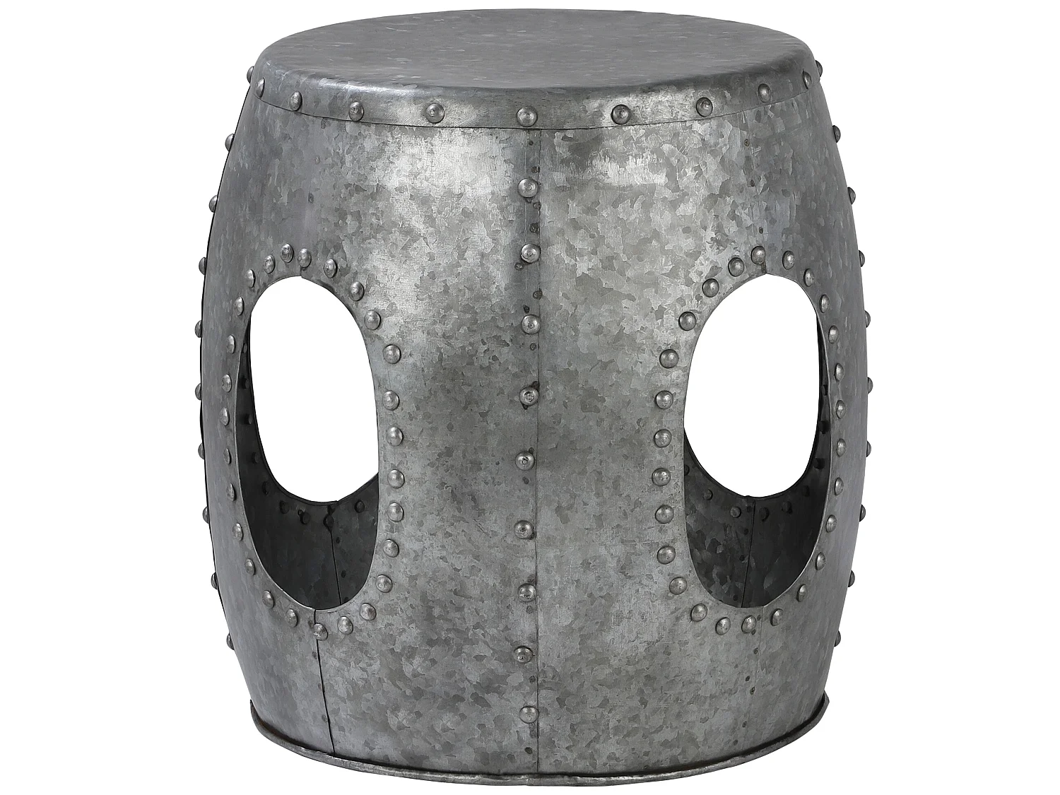 WOMO-DESIGN Mesa auxiliar lateral Ø38x43cm mesita redonda plateada de metal con remaches para salón, hecha a mano, estilo moderno único industrial