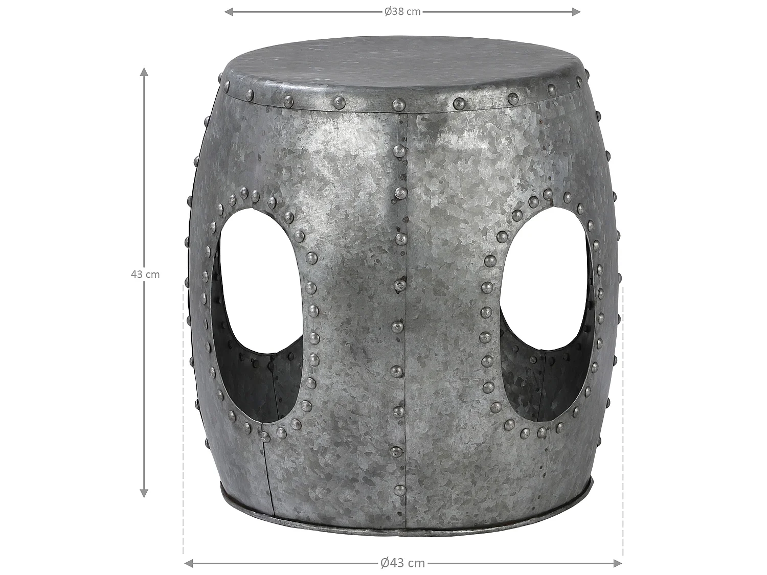 WOMO-DESIGN Mesa auxiliar lateral Ø38x43cm mesita redonda plateada de metal con remaches para salón, hecha a mano, estilo moderno único industrial