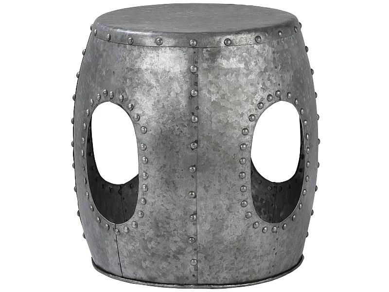 Table basse Vantaa 38x43 cm ronde argentée unique métal recouvert de rivets meuble bas d’appoint martelé artisanal design industriel décoration salon