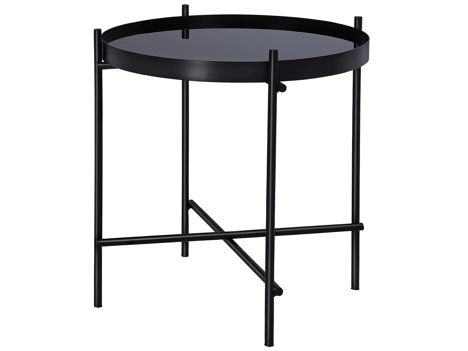 WOMO-DESIGN Mesa auxiliar lateral Houston Ø43x45cm mesita de centro redonda de cristal y metal color negro para salón sofá, estilo ligero y aireado