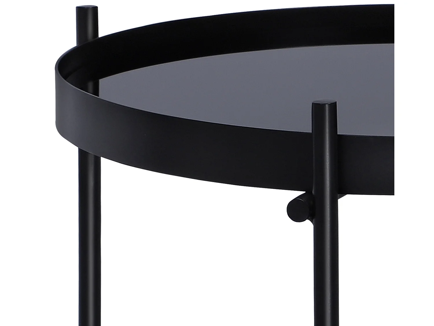 WOMO-DESIGN Mesa auxiliar lateral Houston Ø43x45cm mesita de centro redonda de cristal y metal color negro para salón sofá, estilo ligero y aireado