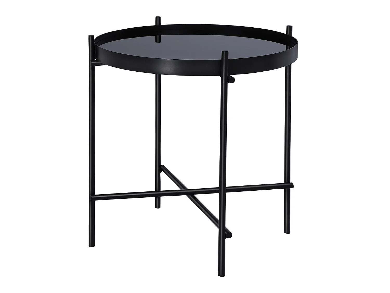 Table basse Ø 43 x 45 cm noir ronde plateau en verre structure en métal peint par poudrage design moderne bout de canapé meuble d’appoint décorative
