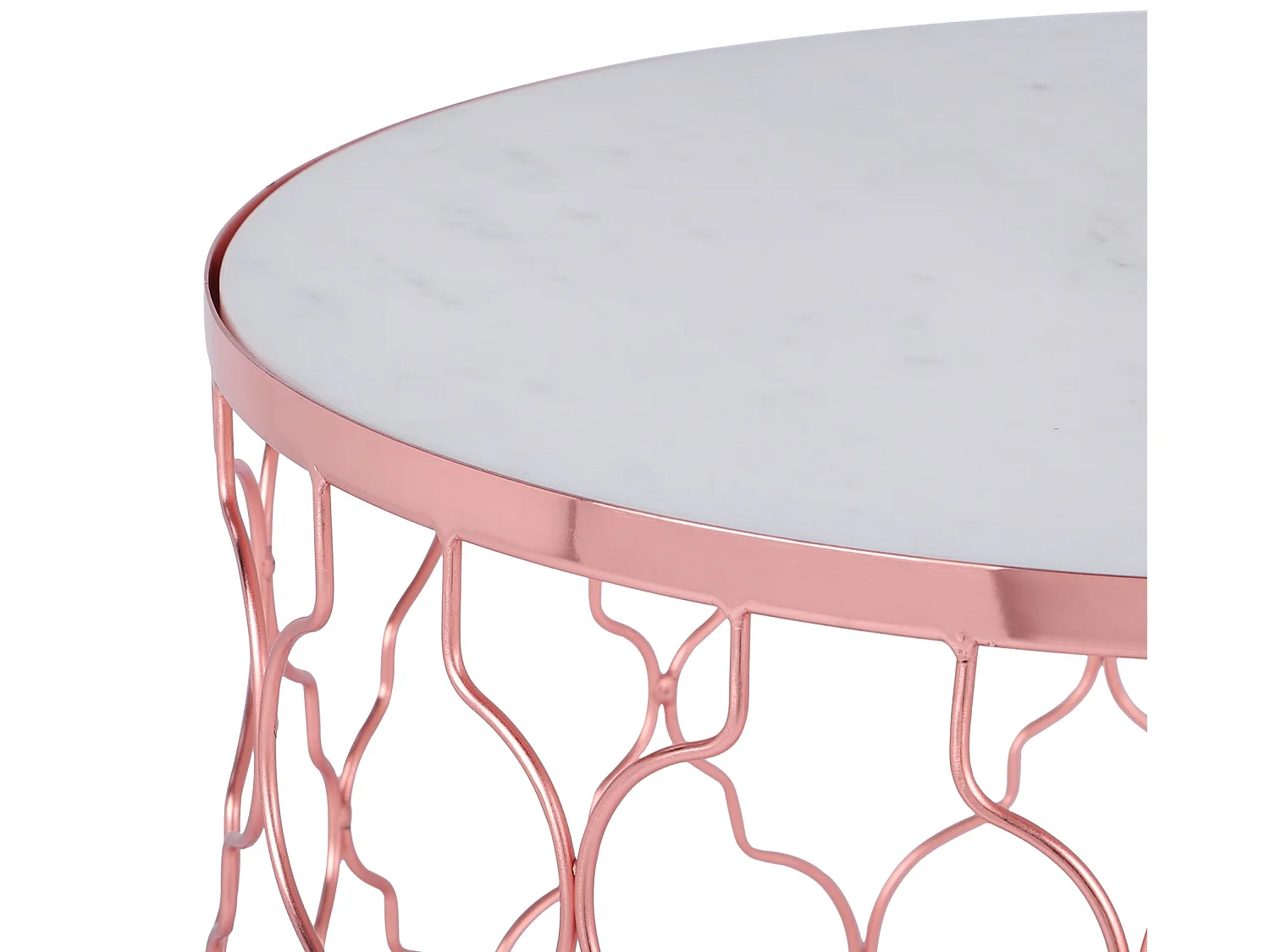 WOMO-DESIGN Set Phoenix 2x Mesa auxiliar lateral Ø40/45 cm mesita de centro redonda de mármol blanco y metal cobre para salón, estilo ligero y aireado