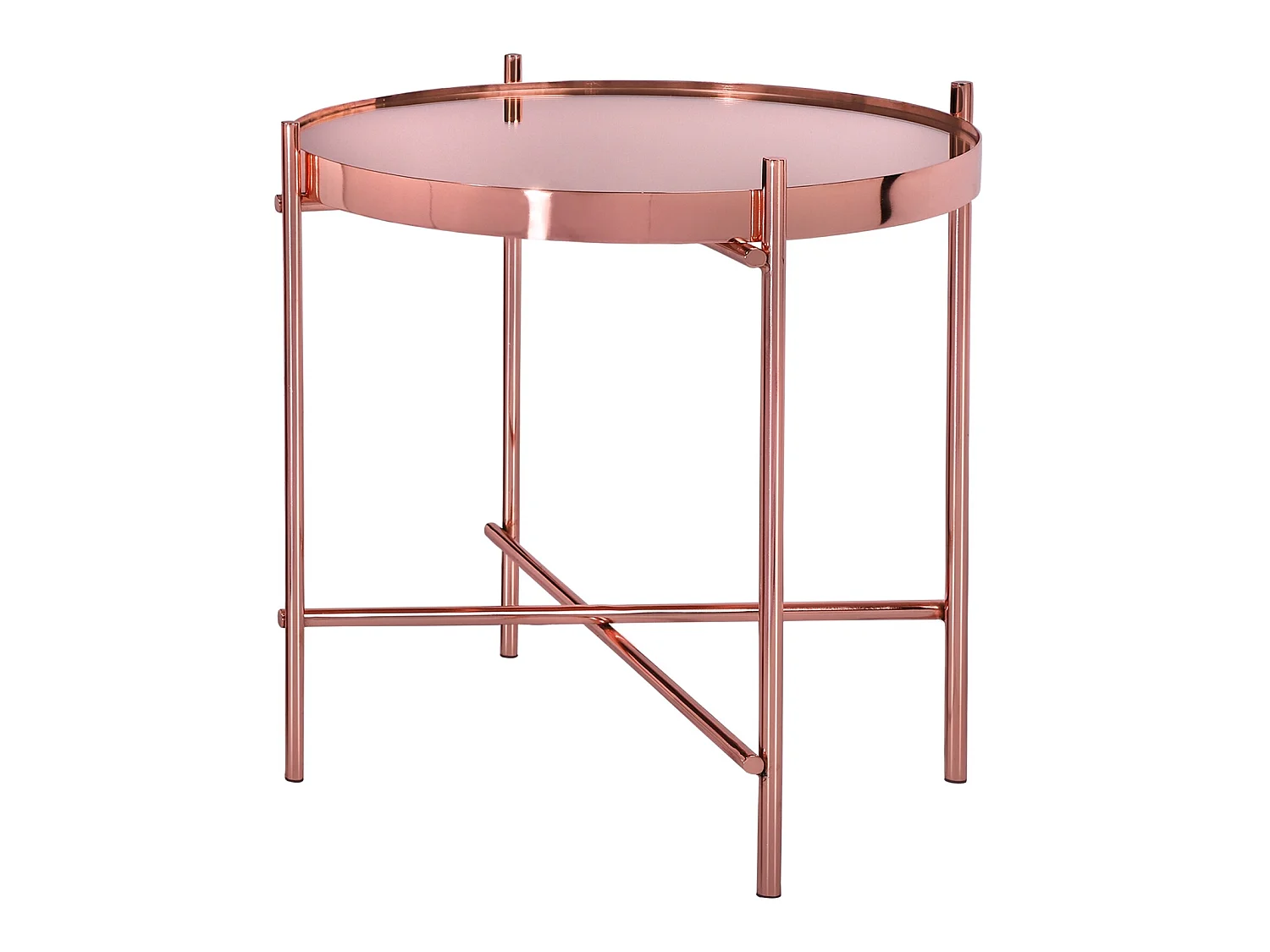 Table basse Ø 43 x 45 cm cuivre ronde plateau en verre structure en métal peint par poudrage design moderne bout de canapé meuble d’appoint décorative