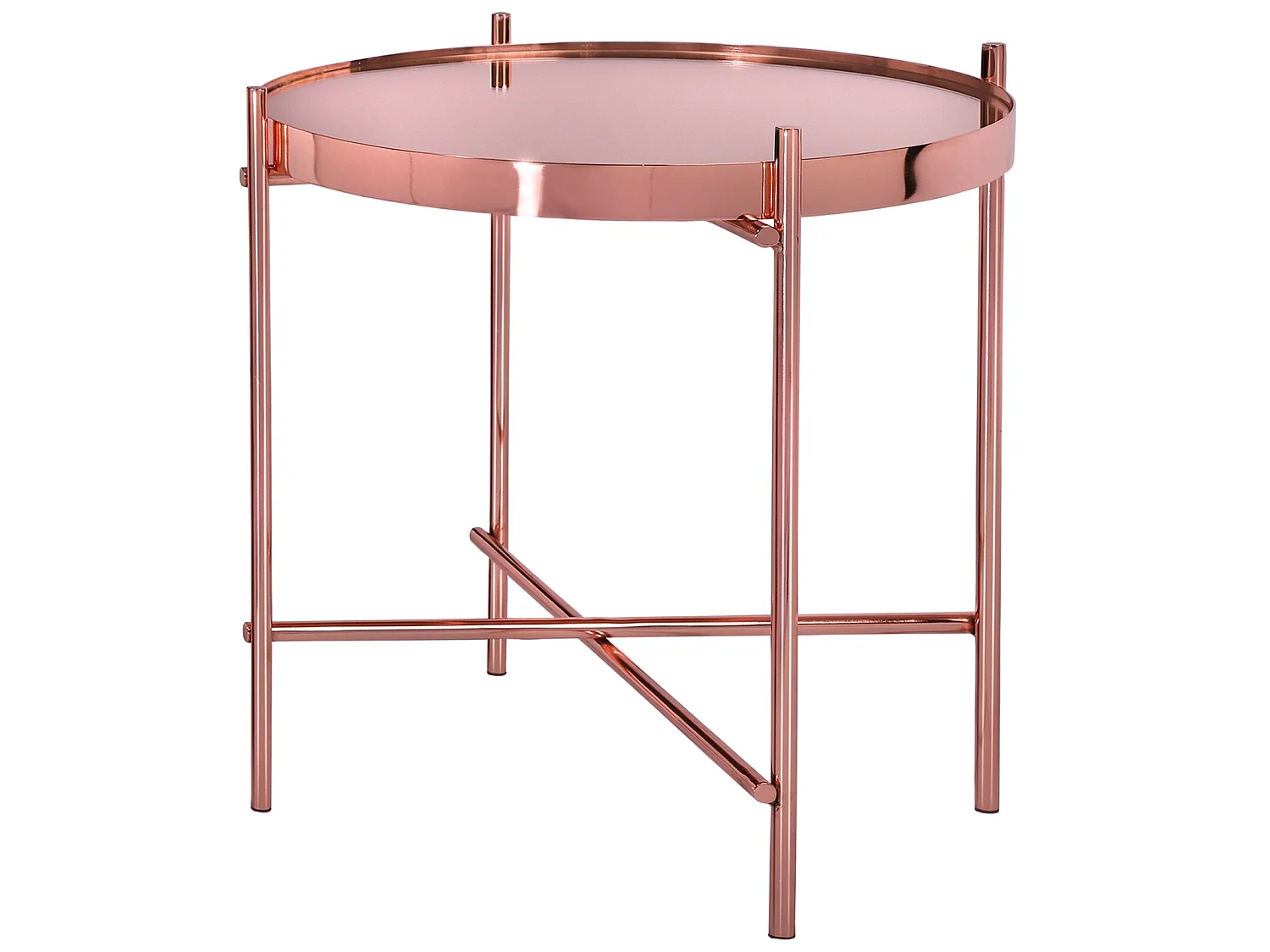 WOMO-DESIGN Tavolino basso da caffe Ø 43x45 cm colore rame, rotondo, in metallo, con piano in vetro, stile moderno, tavolo laterale per soggiorno