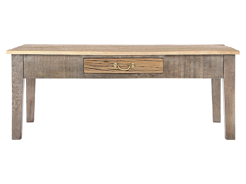 Meuble de salon 117x70x45,5 cm bois massif rangement à tiroir artisanal unique rustique table basse d'appoint support rectangulaire d'intérieur