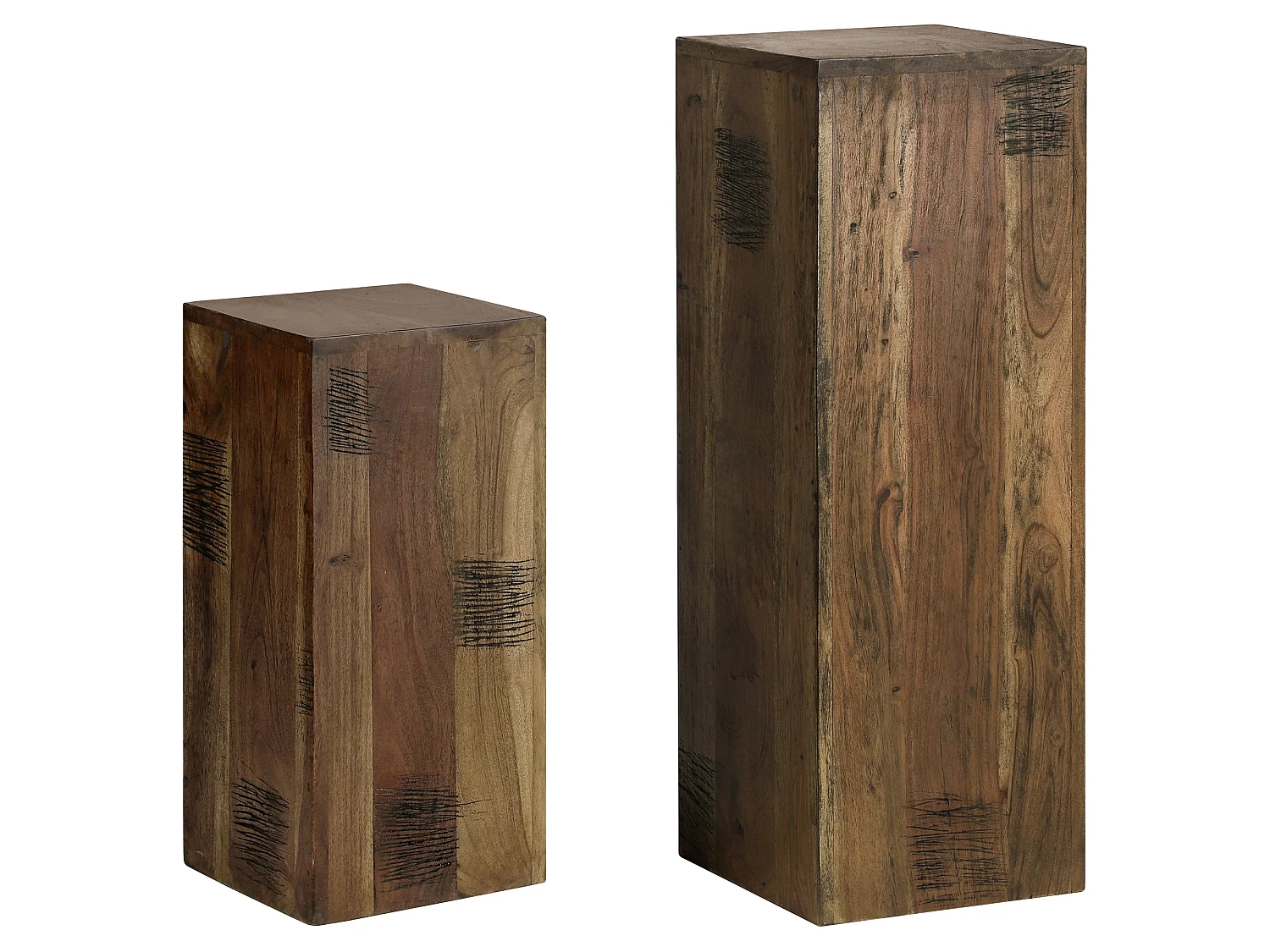 Set de 2 table basse colonne bois massif marron carré 50/75 cm WOMO-DESIGN
