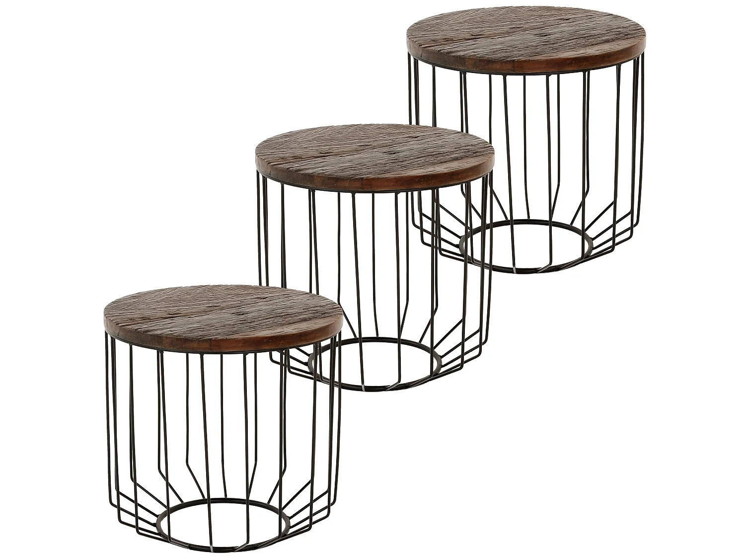 3x Table d'appoint bois ancien avec cadre métallique Ø 50 x 50 cm WOMO-DESIGN