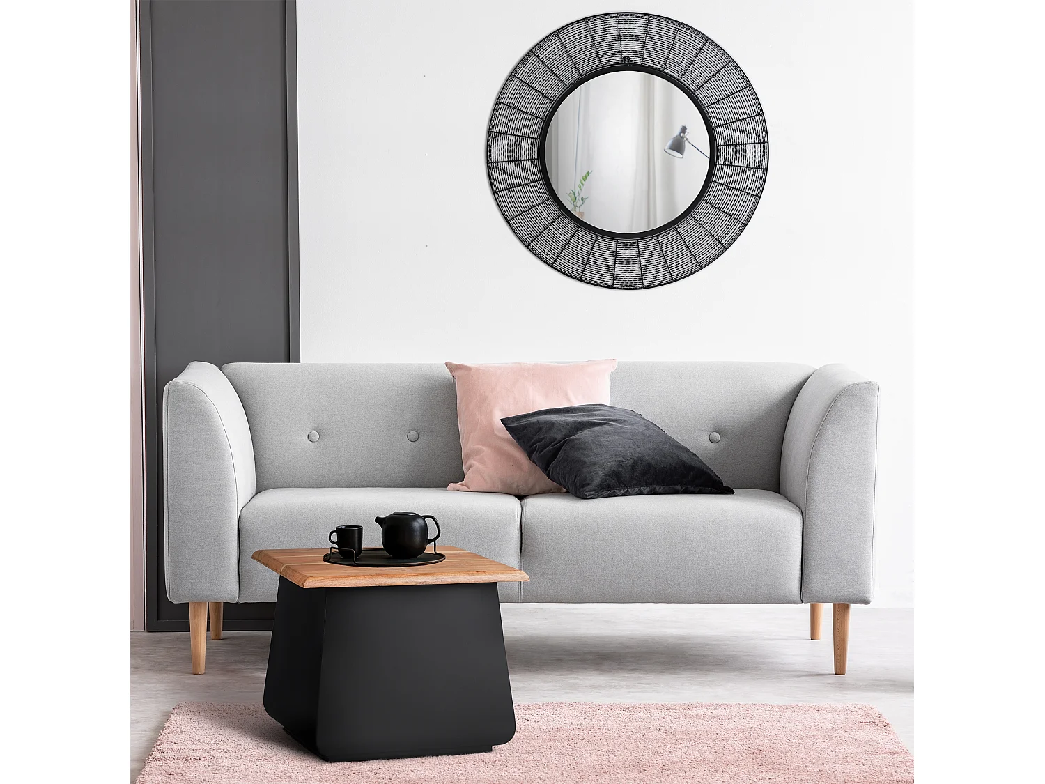 Tavolino in metallo in legno di acacia naturale/nero 50x40x50cm WOMO-DESIGN