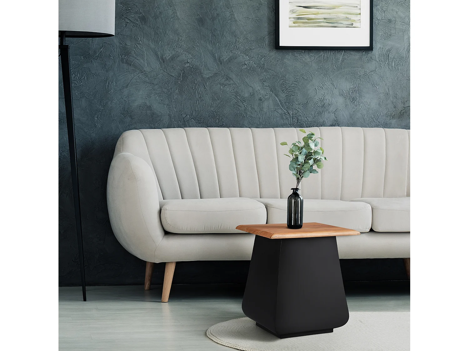 Tavolino con sgabello a fiore metallo/legno naturale/nero WOMO-DESIGN