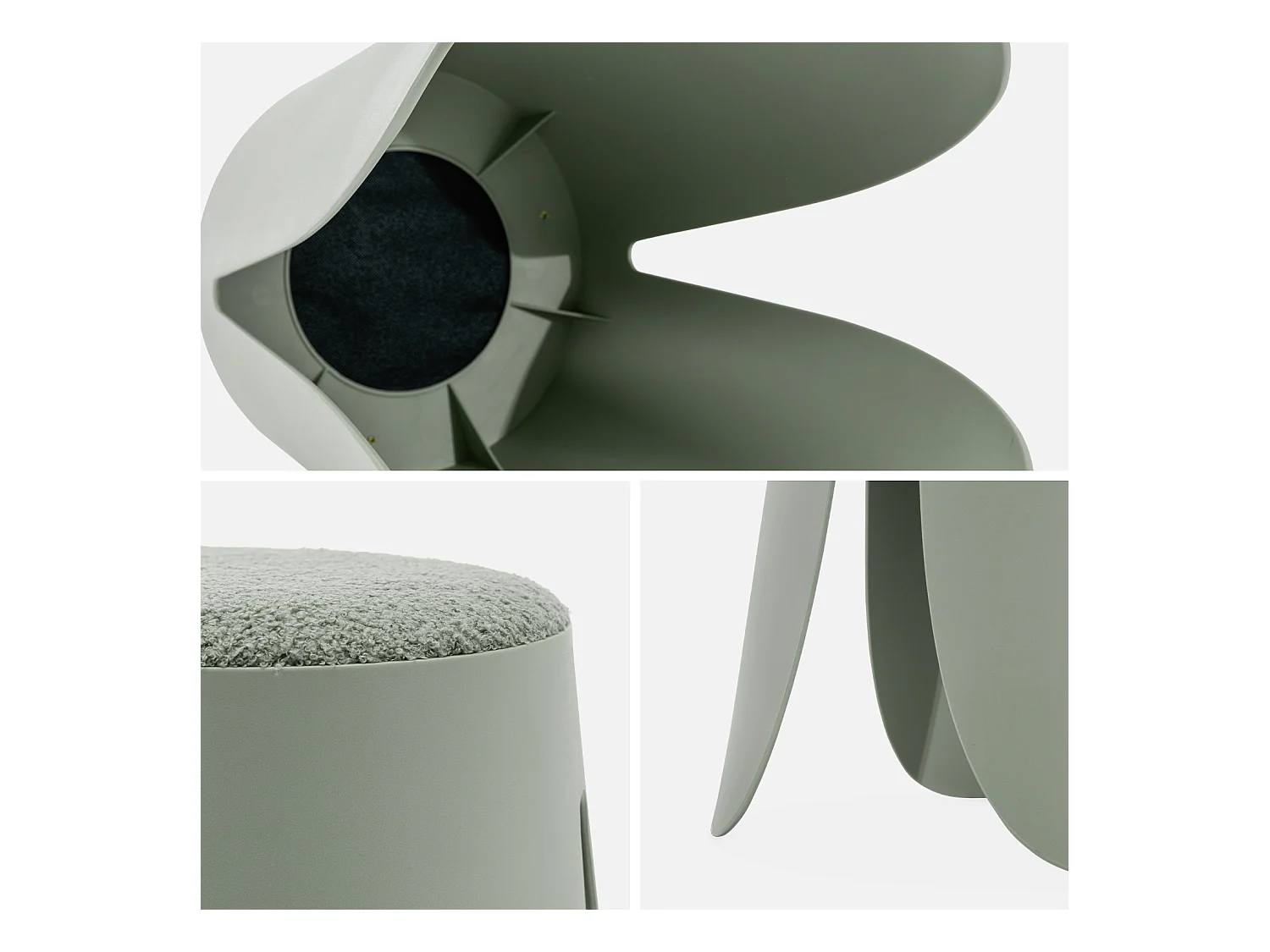 Set di 4 sgabelli impilabili in materiale bouclé, verde celadon