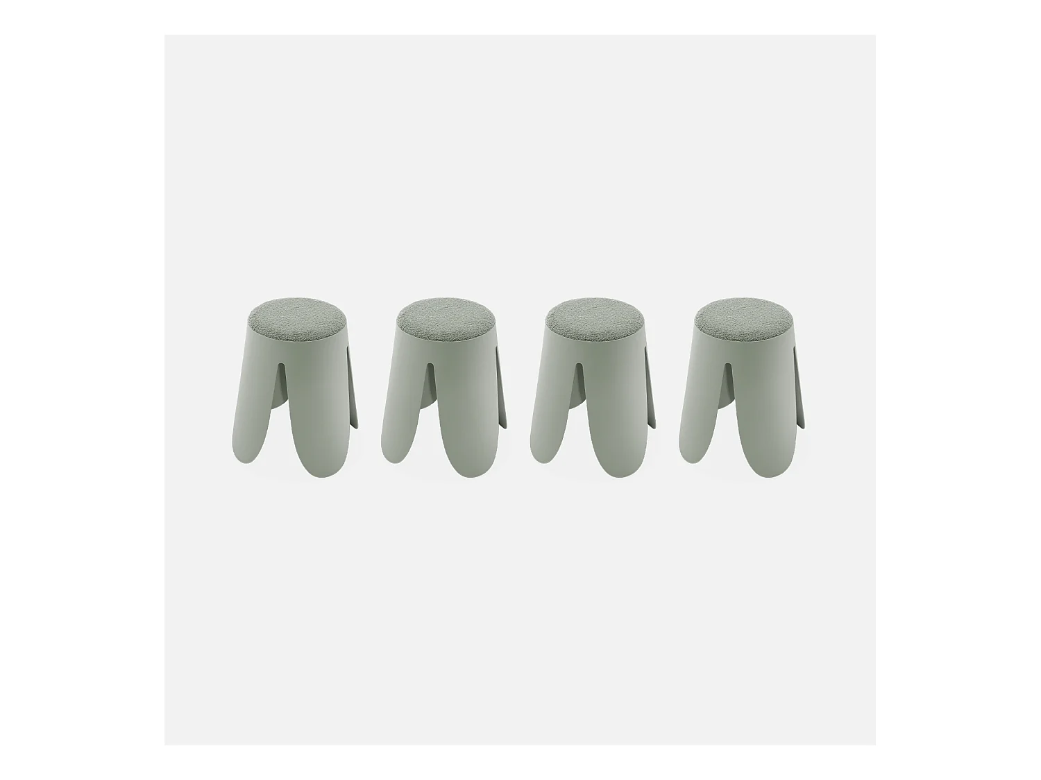 Set de 4 tabourets empilables verts céladon. bouclette texturée. NIKI. Ø30 / 44 x H46cm