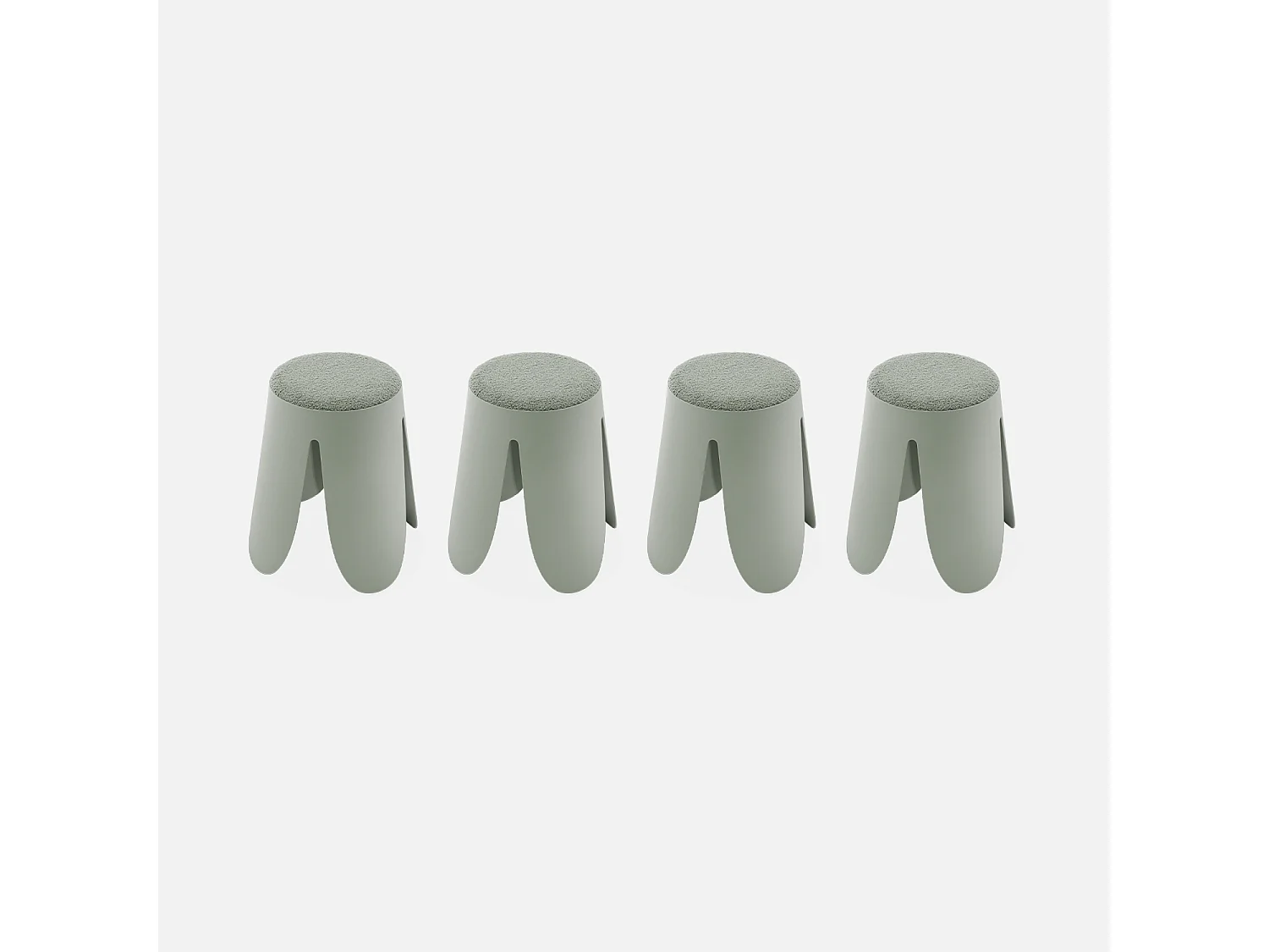 Set de 4 tabourets empilables verts céladon. bouclette texturée. NIKI. Ø30 / 44 x H46cm