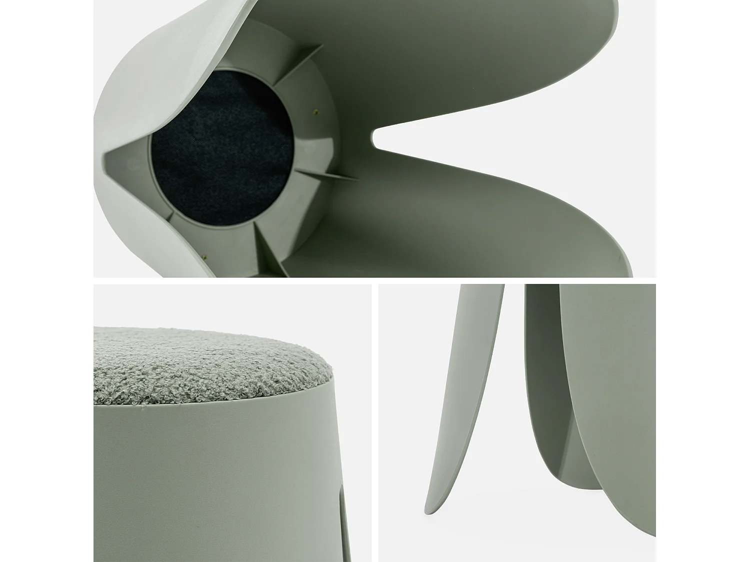 Set de 4 tabourets empilables verts céladon. bouclette texturée. NIKI. Ø30 / 44 x H46cm