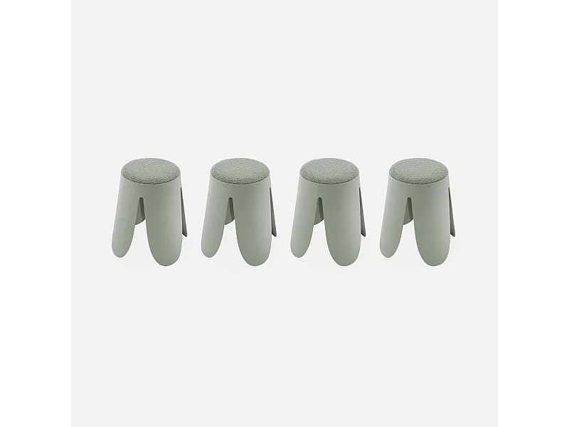 Set de 4 tabourets empilables verts céladon. bouclette texturée. NIKI. Ø30 / 44 x H46cm