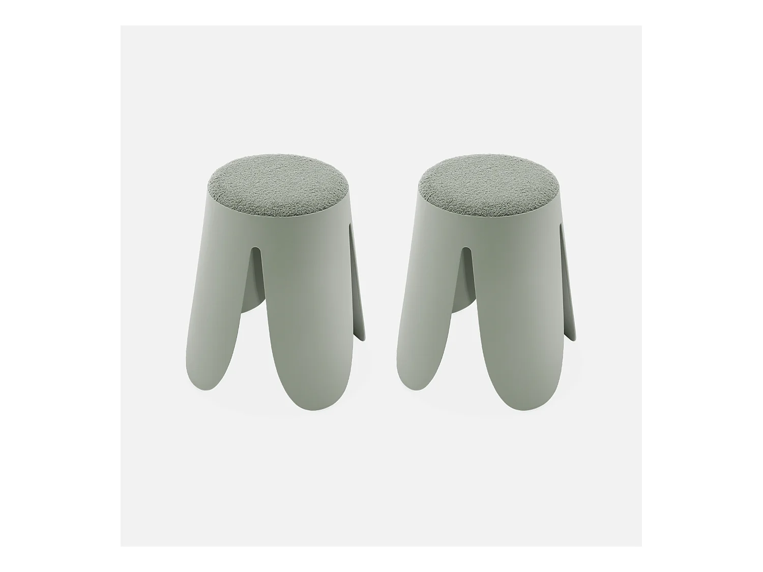 Set di 2 sgabelli impilabili in materiale bouclé, verde celadon