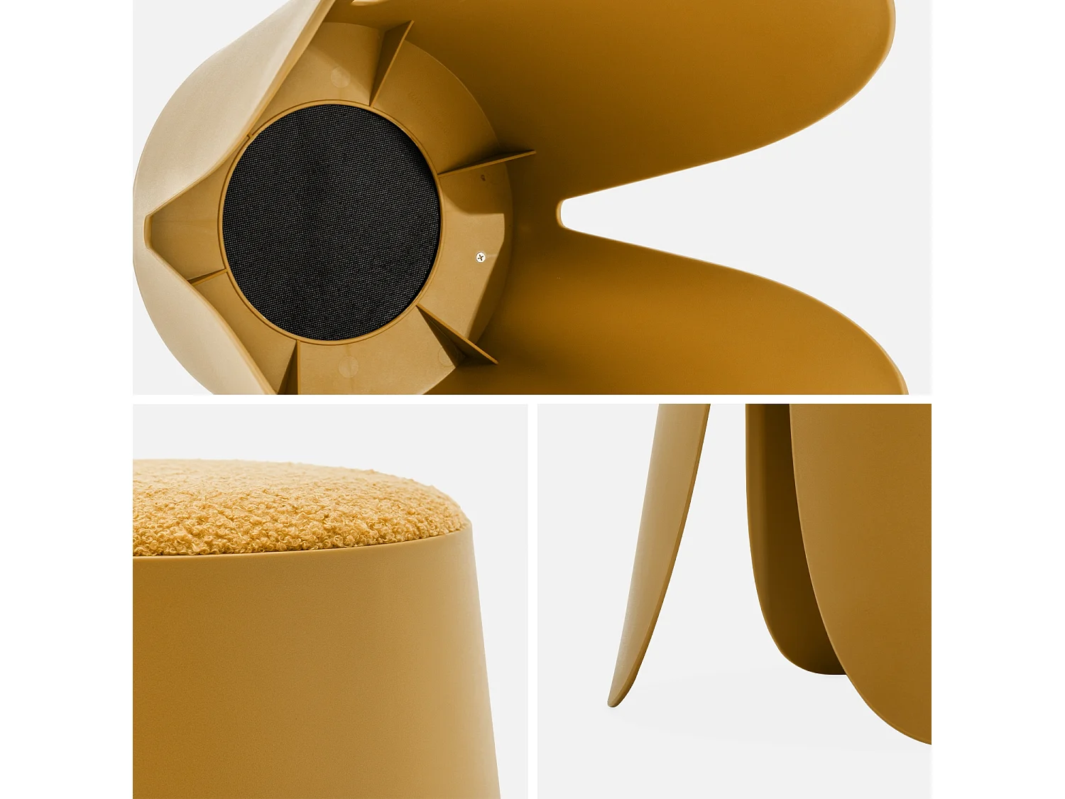 Taburete apilable con asiento texturado, set de 2 mostaza