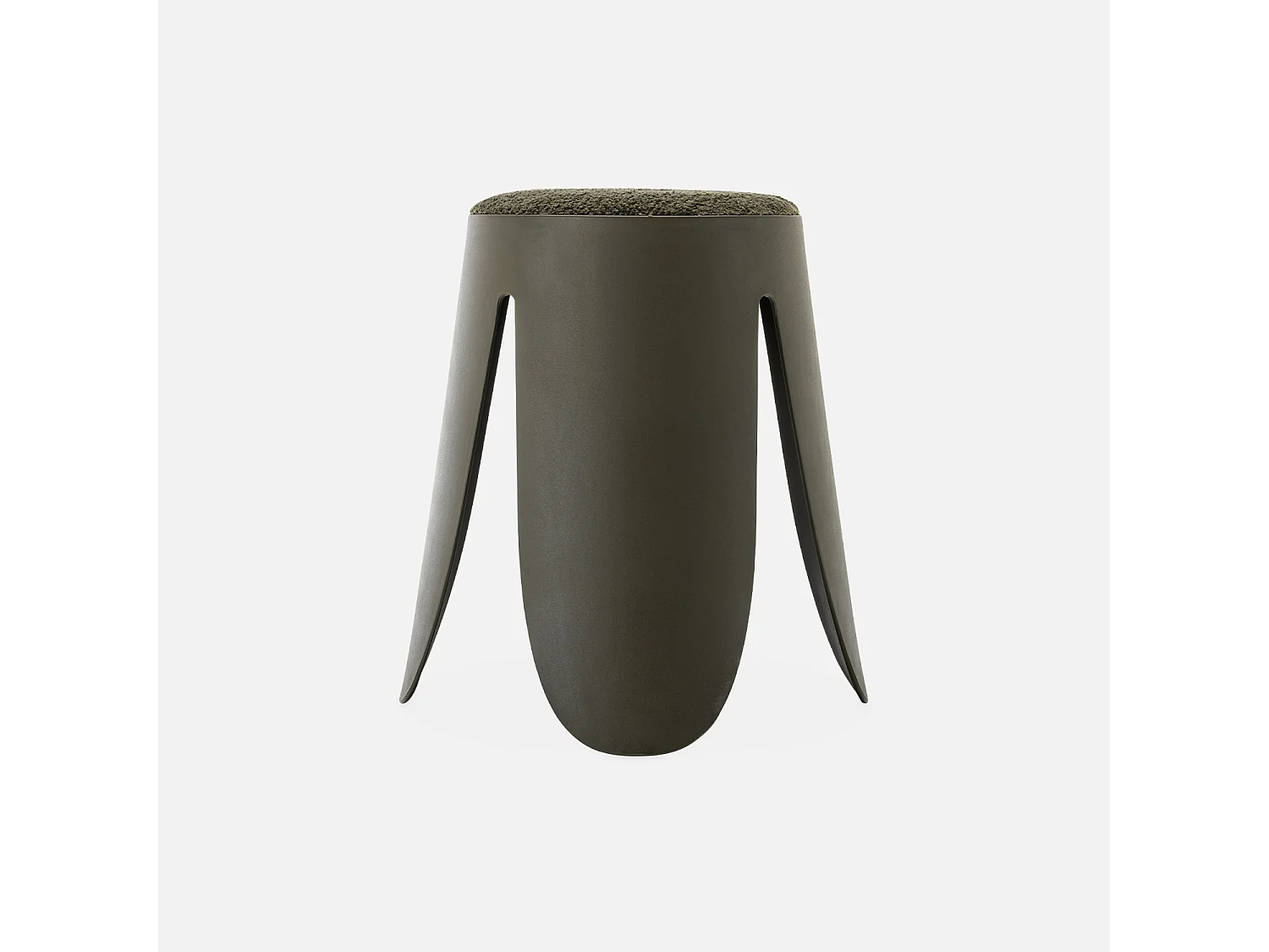 Set de 4 tabourets empilables kaki foncé. bouclette texturée. NIKI. Ø30 / 44 x H46cm