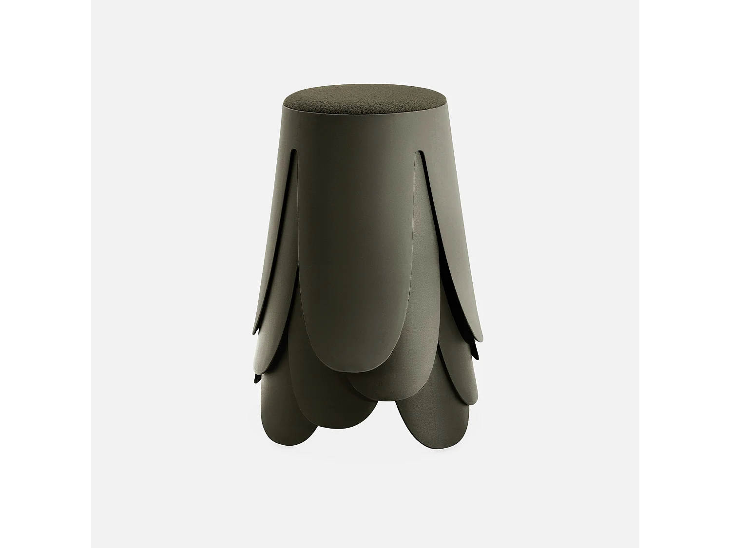 Set de 4 tabourets empilables kaki foncé. bouclette texturée. NIKI. Ø30 / 44 x H46cm