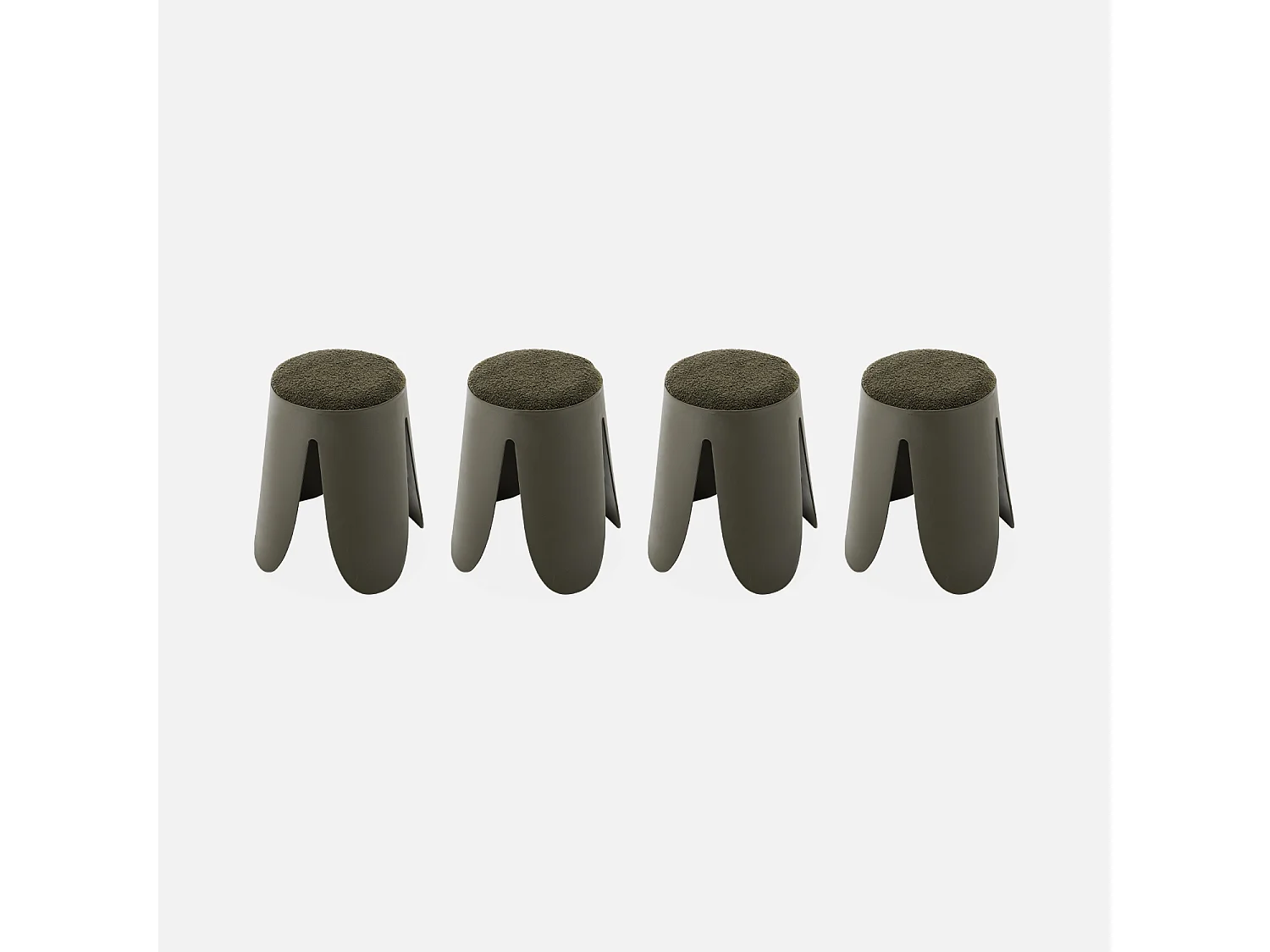 Taburetes apilable de borreguito texturizado, set de 4 kaki oscuro