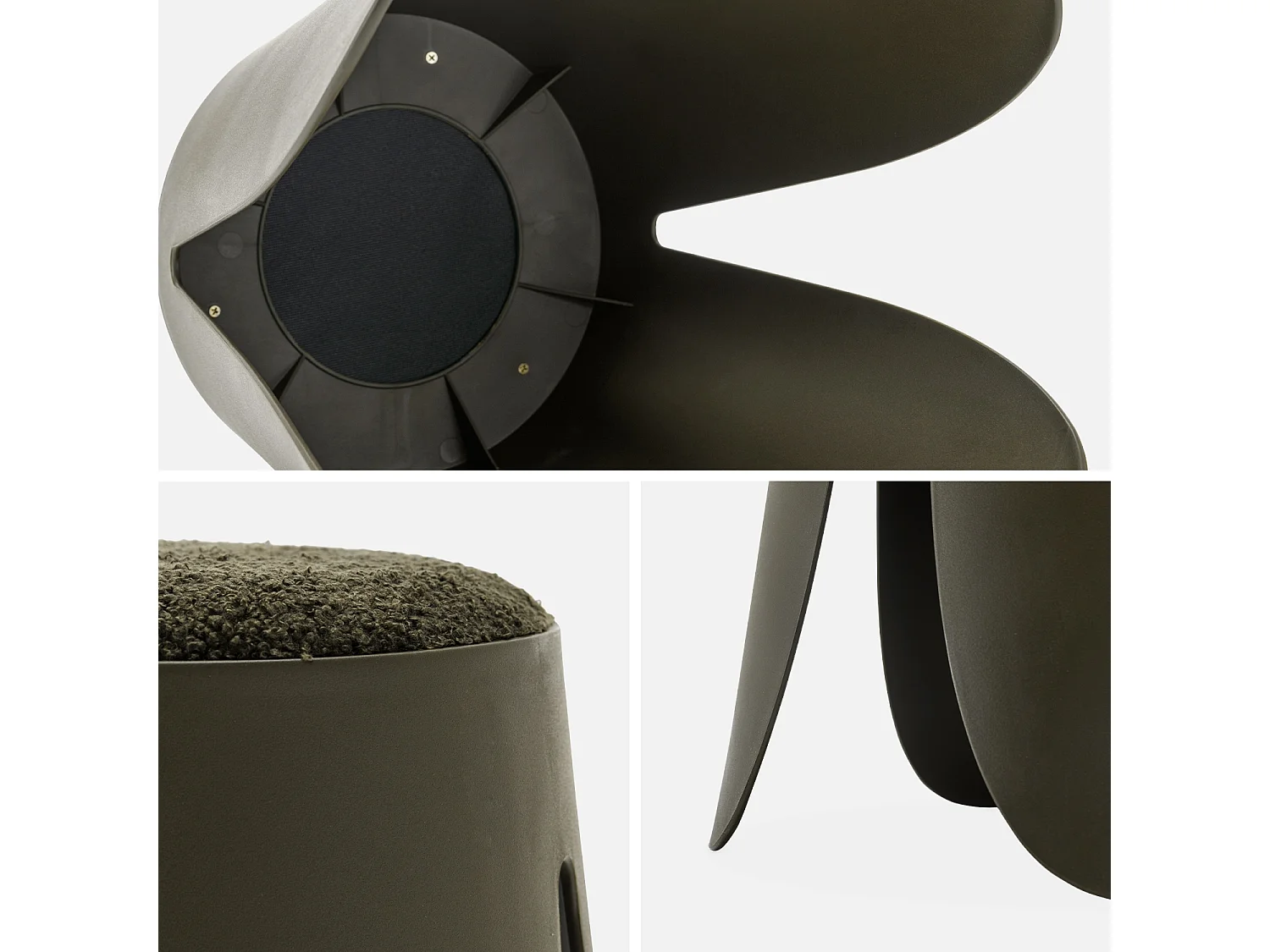 Taburetes apilable de borreguito texturizado, set de 4 kaki oscuro