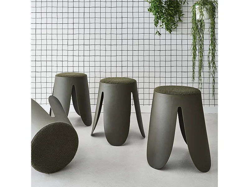 Taburetes apilable de borreguito texturizado, set de 4 kaki oscuro