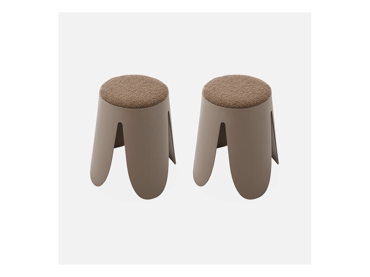Set de 2 tabourets empilables marrons. bouclette texturée. NIKI. Ø30 / 44 x H46cm