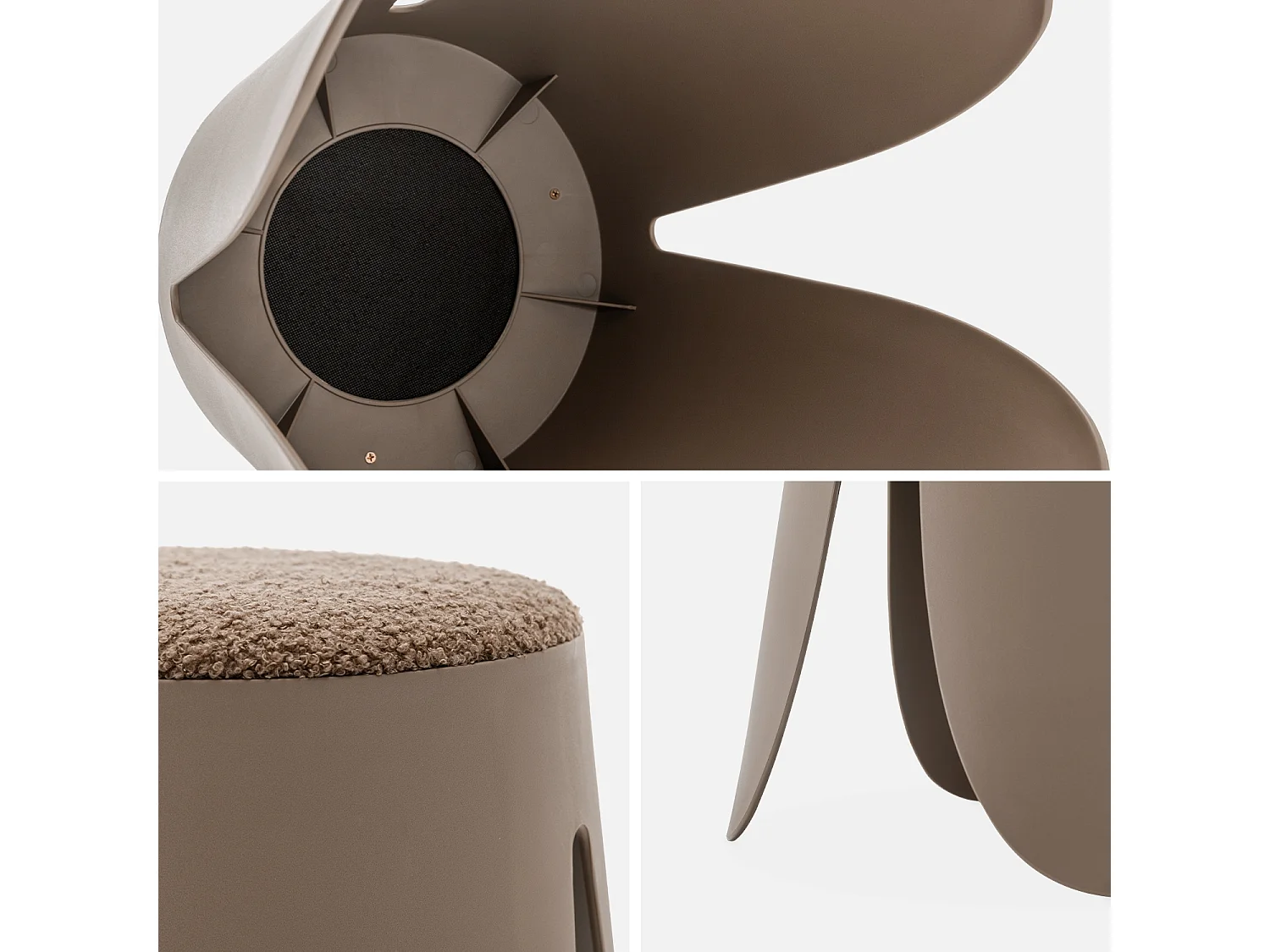 Taburete apilable con asiento texturado, set de 2 marrón